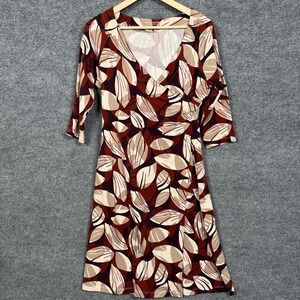 Soft Surroundings Size Medium Wrap‎ Midi Dress Brown Fall Leaves Abstract Print